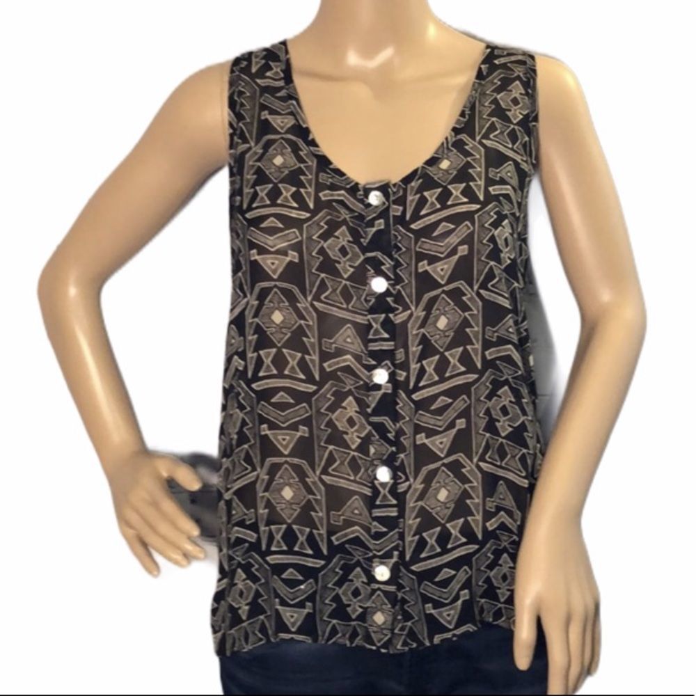 B. Jewel Semi-Sheer Tank Top Lace Inset M